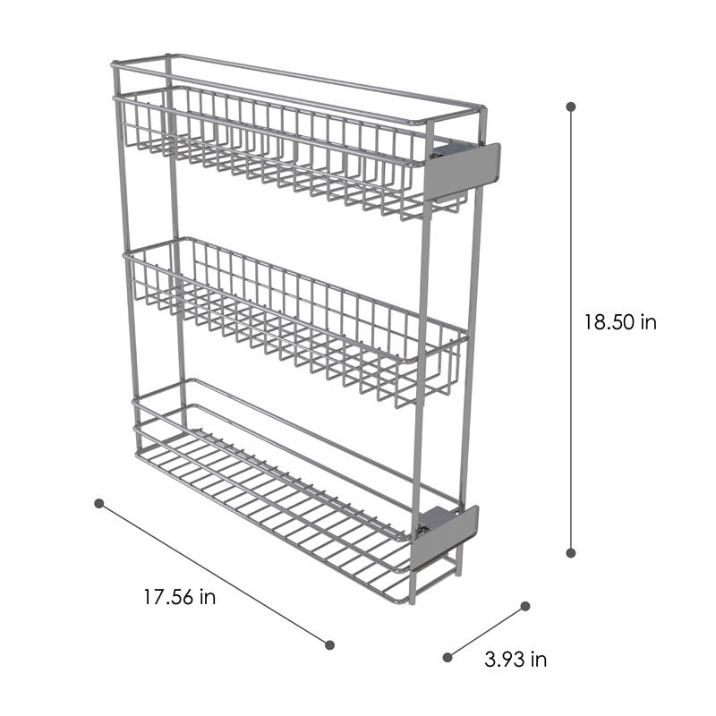 Pemberly Row 3 Tier Pull Out Kitchen Spice Rack Organizer in Silver