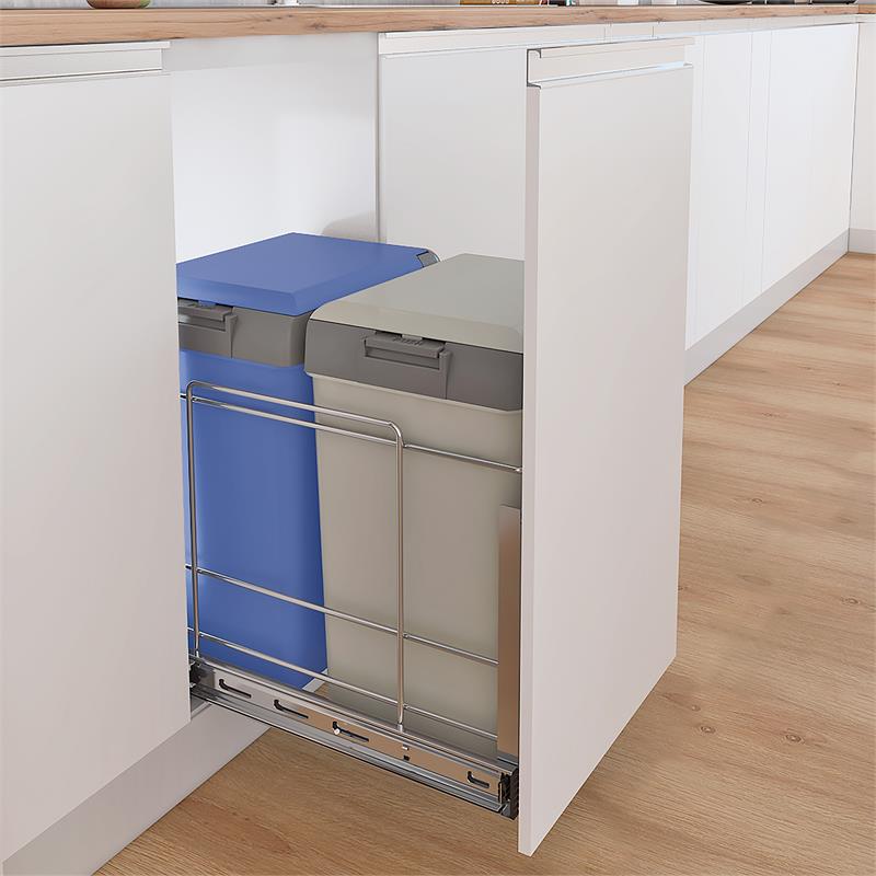 Pemberly Row Pull Out Double Waste Bin Cabinet Organizer in Silver