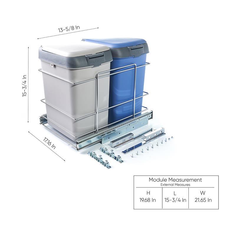 Pemberly Row Pull Out Double Waste Bin Cabinet Organizer in Silver