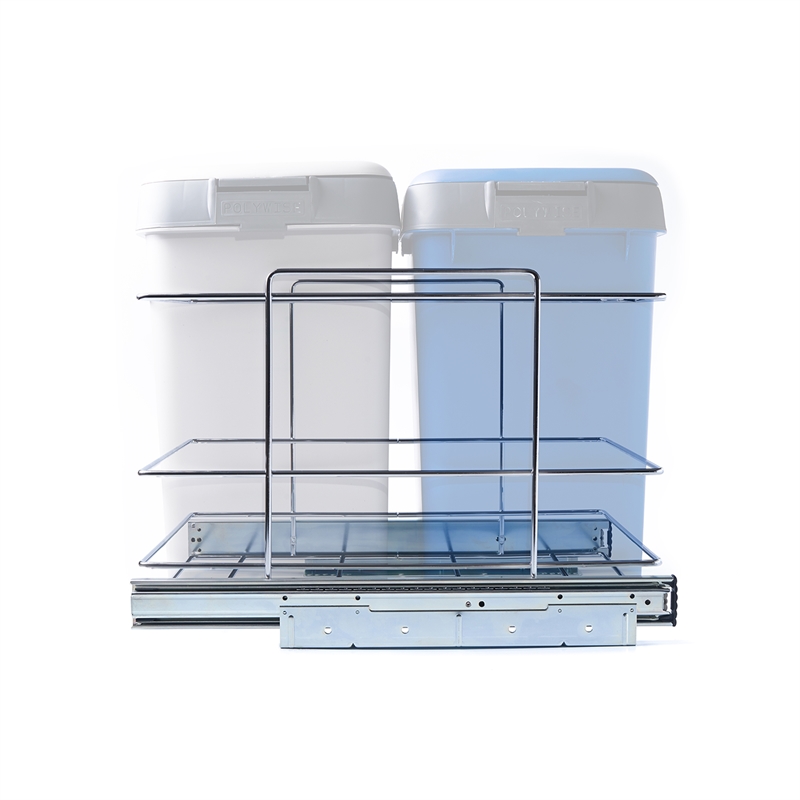 Pemberly Row Pull Out Double Waste Bin Cabinet Organizer in Silver