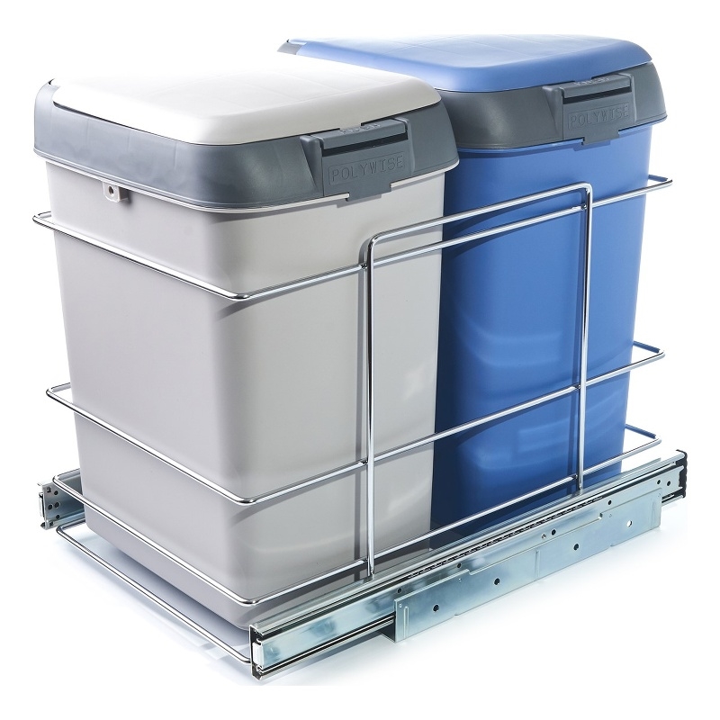 Pemberly Row Pull Out Double Waste Bin Cabinet Organizer in Silver