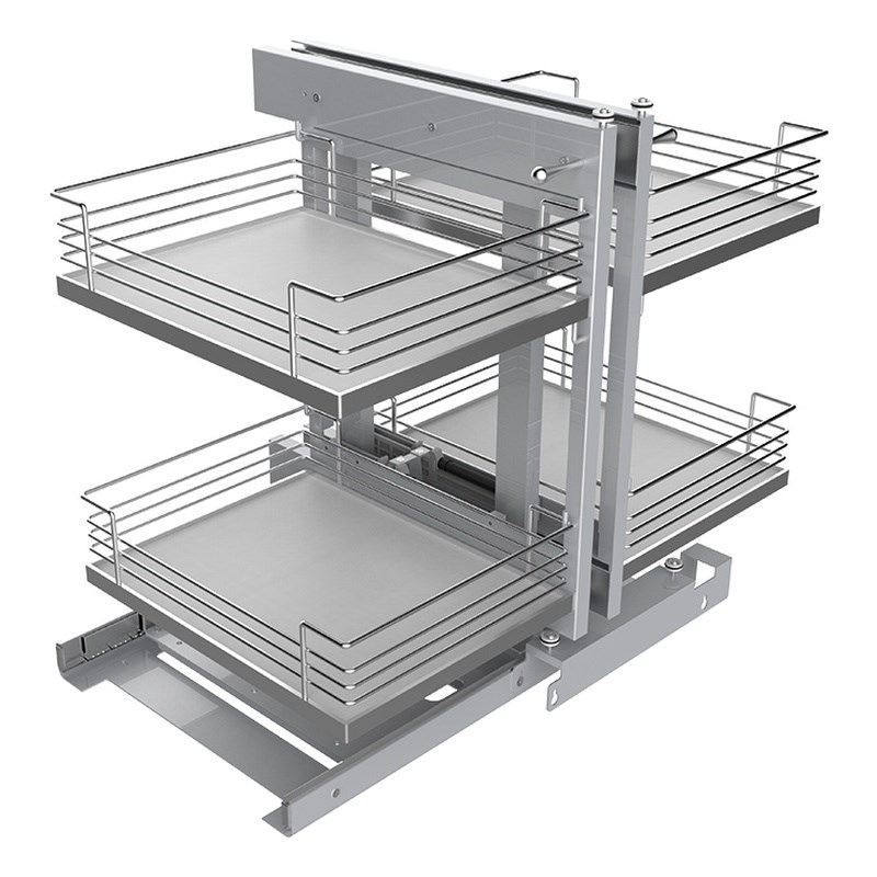 Pemberly Row Blind Corner Cabinet Pull Out Organizer in Silver