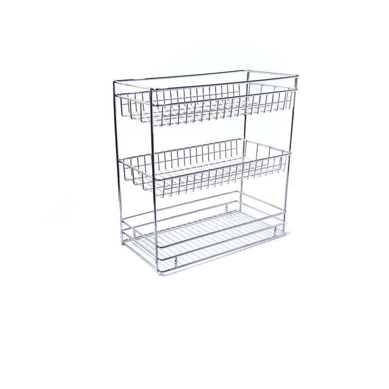 Pemberly Row 3 Tier Pull Out Kitchen Cabinet Basket Organizer in Silver