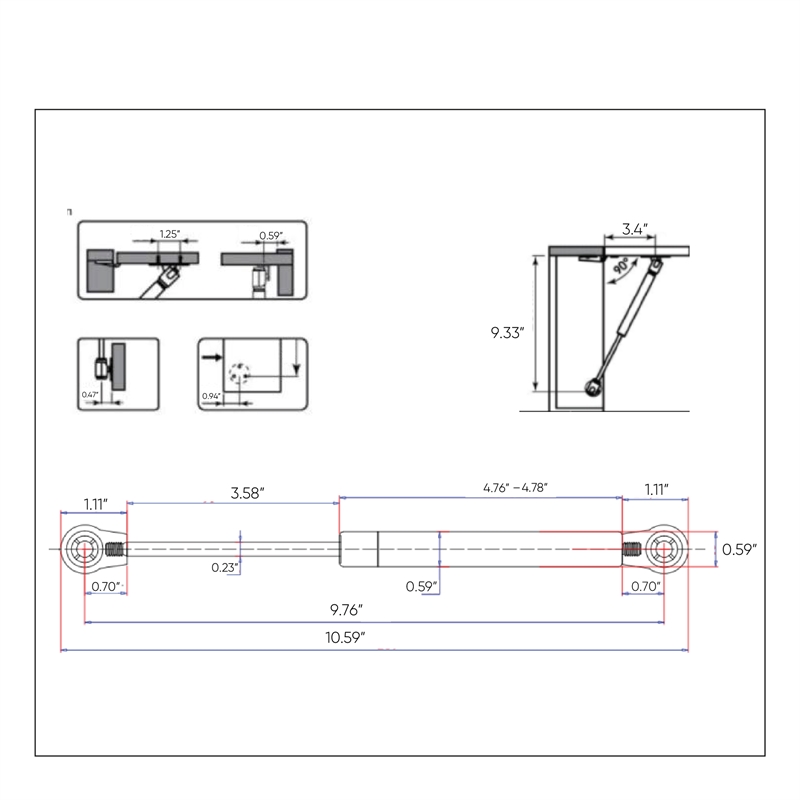 Pemberly Row 100N Soft Close Cabinet Gas Spring Lid Support in Silver