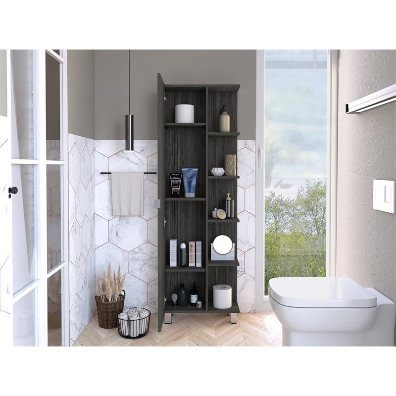 Pemberly Row Tall Linen Storage Cabinet 62.2in High in Smoky Oak