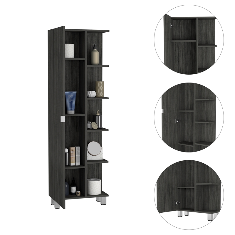 Pemberly Row Tall Linen Storage Cabinet 62.2in High in Smoky Oak