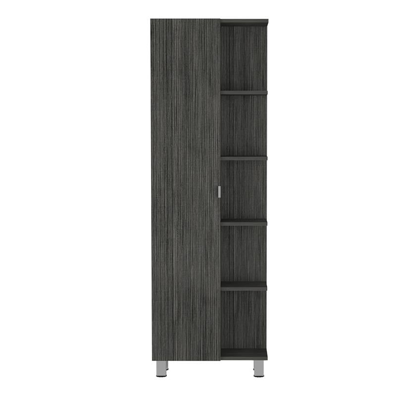 Pemberly Row Tall Linen Storage Cabinet 62.2in High in Smoky Oak