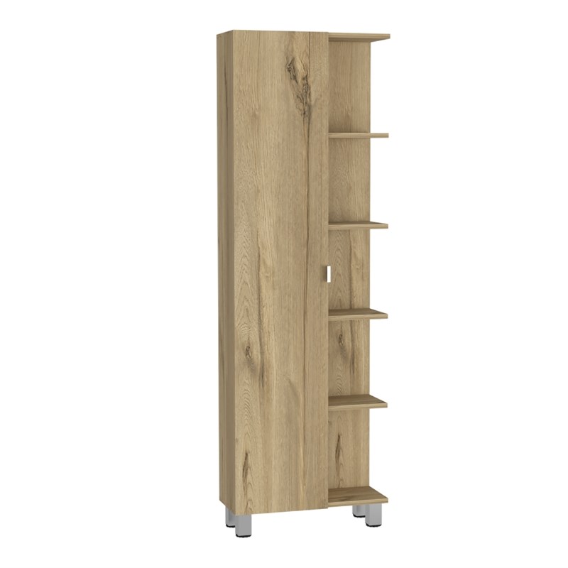 Pemberly Row Tall Linen Storage Cabinet 62.2in High in Light Oak