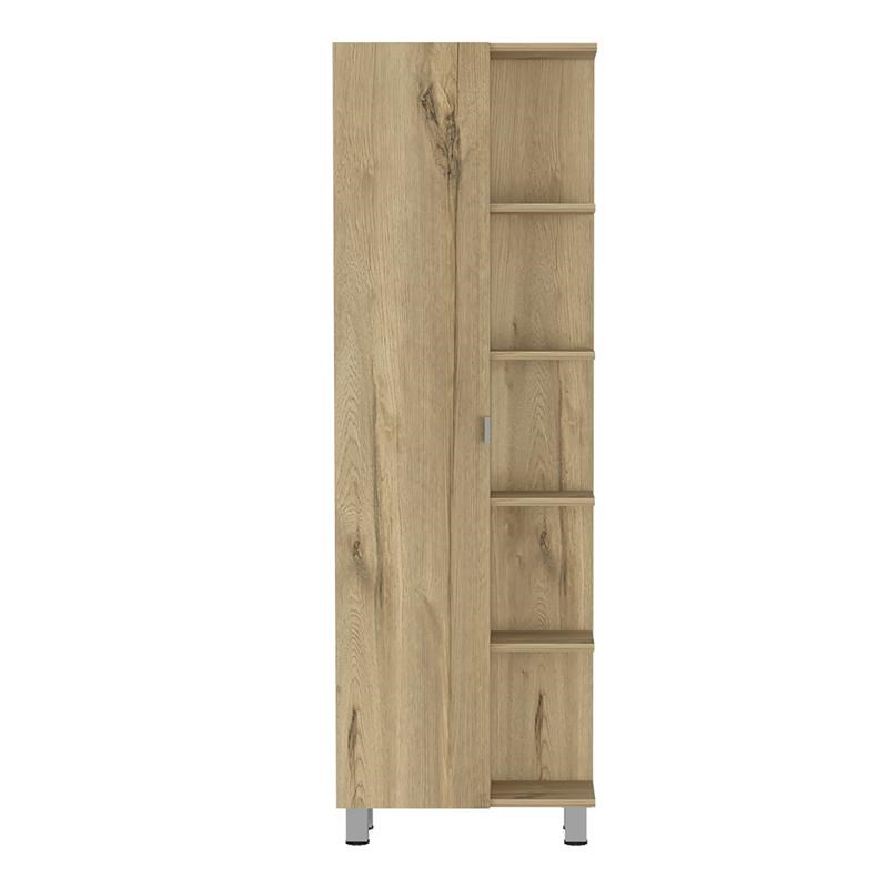 Pemberly Row Tall Linen Storage Cabinet 62.2in High in Light Oak