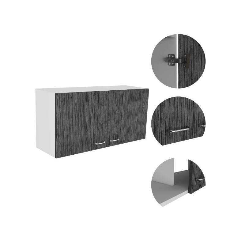 Pemberly Row Two Door Wall Cabinet 39.3in Wide in White and Smoky Oak