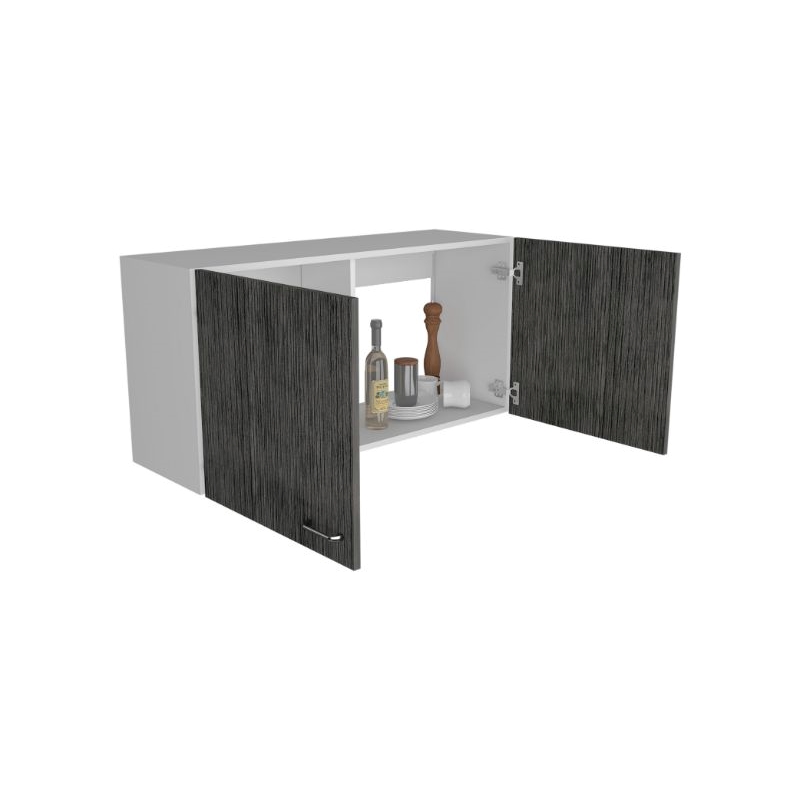 Pemberly Row Two Door Wall Cabinet 39.3in Wide in White and Smoky Oak