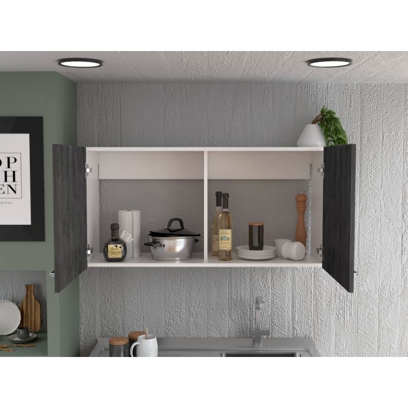 Pemberly Row Two Door Wall Cabinet 39.3in Wide in White and Smoky Oak