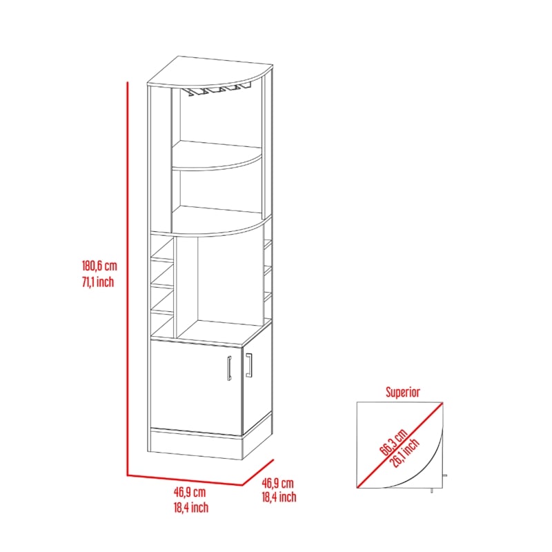 Pemberly Row Corner Bar and Wine Cabinet 71.1in High in Smoky Oak