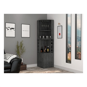 Pemberly Row Corner Bar and Wine Cabinet 71.1in High in Smoky Oak