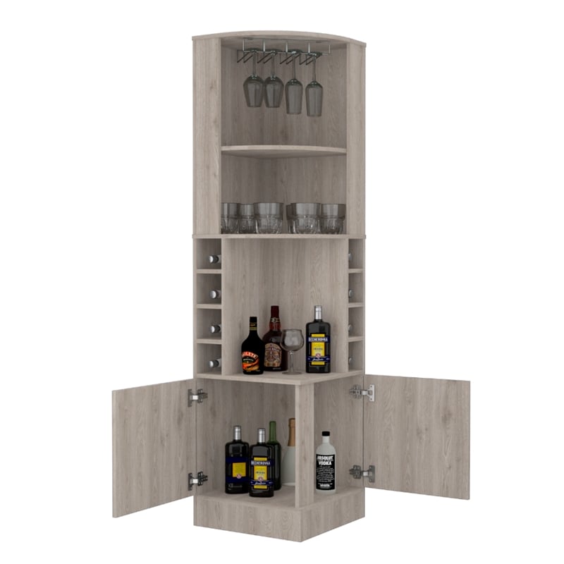 Pemberly Row Corner Bar and Wine Cabinet 71.1in High in Light Gray