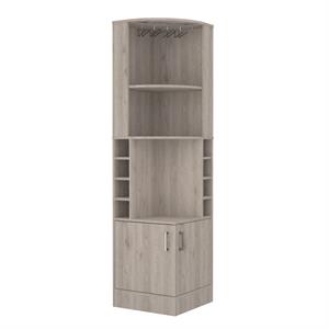 Pemberly Row Corner Bar and Wine Cabinet 71.1in High in Light Gray