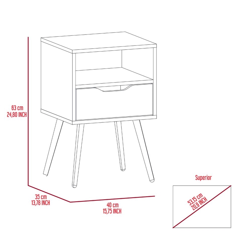 Pemberly Row Nightstand with Drawer and Shelf 24.8in High in White