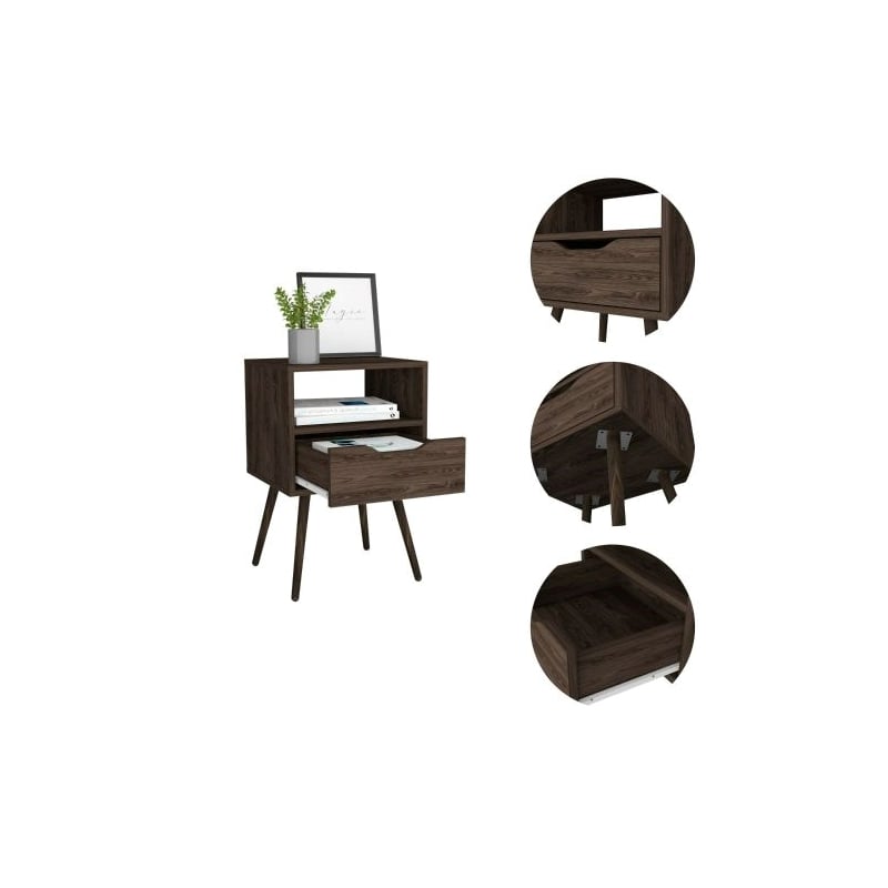 Pemberly Row Nightstand with Drawer and Shelf 24.8in High in Brown