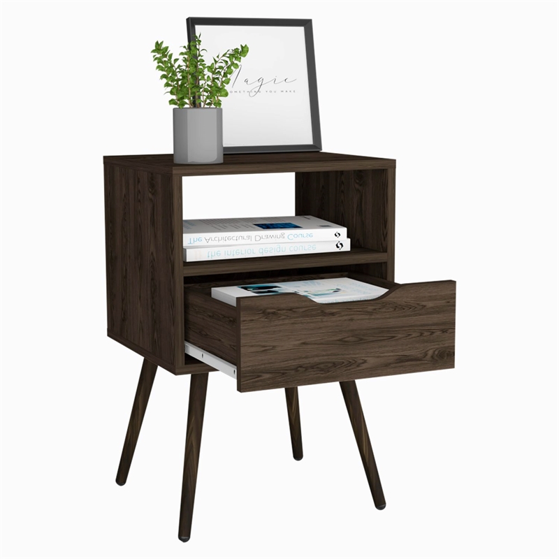 Pemberly Row Nightstand with Drawer and Shelf 24.8in High in Brown