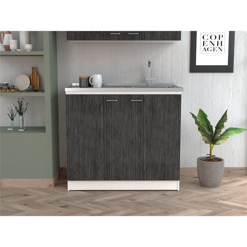 Pemberly Row Utility Sink Base Cabinet 39.3in in White and Smoky Oak