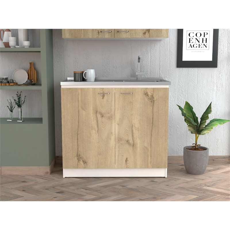 Pemberly Row Utility Sink Base Cabinet 39.3in in White and Light Oak