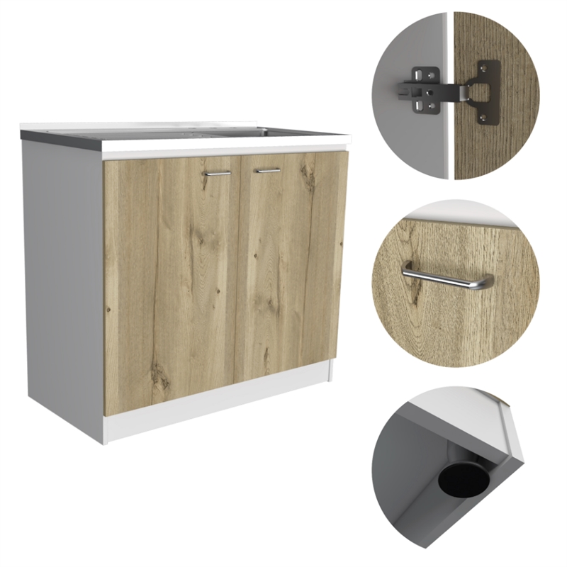 Pemberly Row Utility Sink Base Cabinet 39.3in in White and Light Oak
