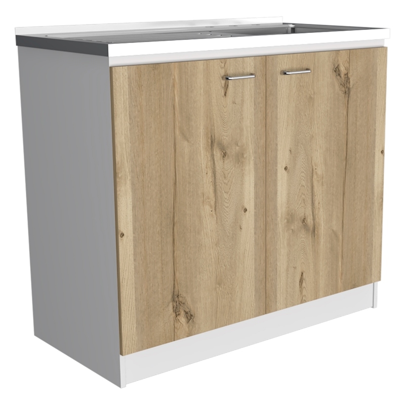 Pemberly Row Utility Sink Base Cabinet 39.3in in White and Light Oak