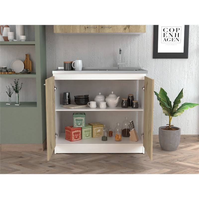 Pemberly Row Utility Sink Base Cabinet 39.3in in White and Light Oak