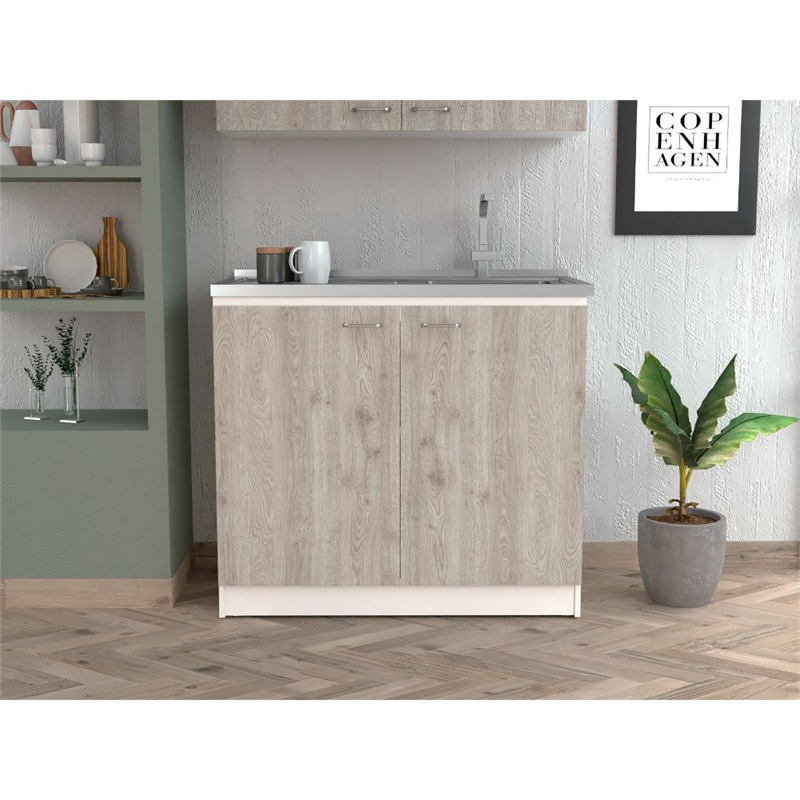 Pemberly Row Freestanding Utility Sink Cabinet 39.3in in Light Grey