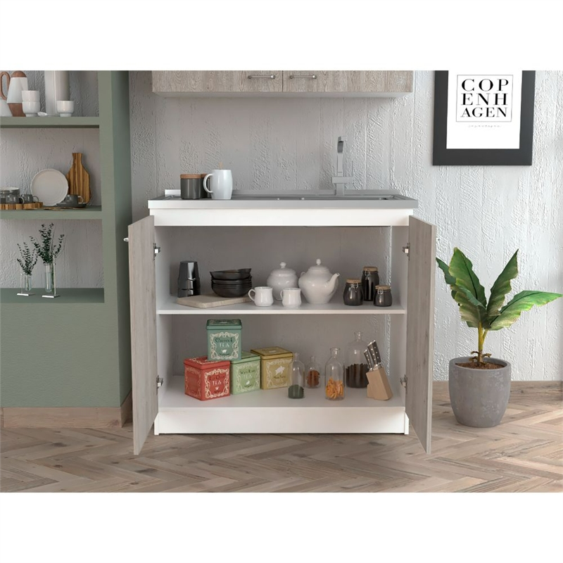 Pemberly Row Freestanding Utility Sink Cabinet 39.3in in Light Grey