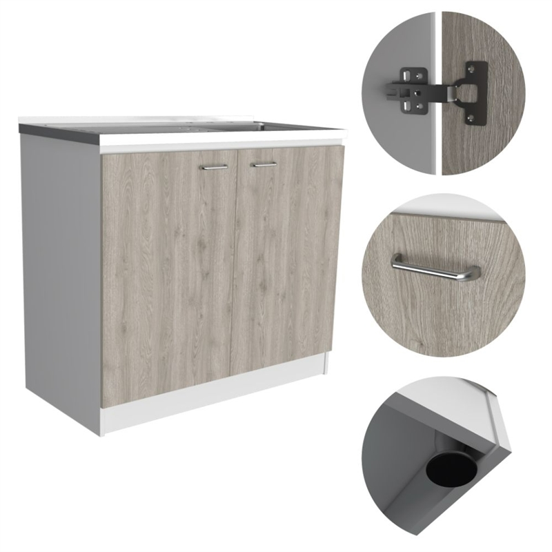 Pemberly Row Freestanding Utility Sink Cabinet 39.3in in Light Grey
