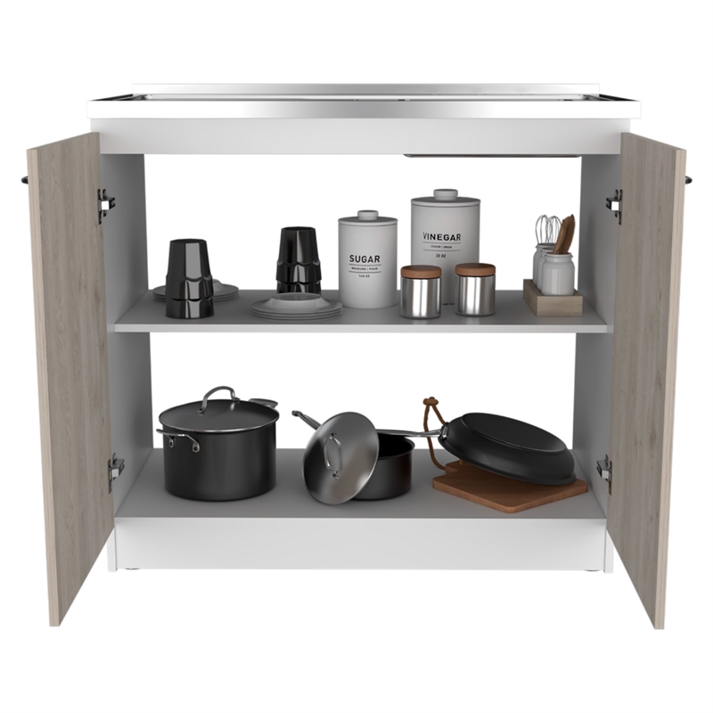 Pemberly Row Freestanding Utility Sink Cabinet 39.3in in Light Grey