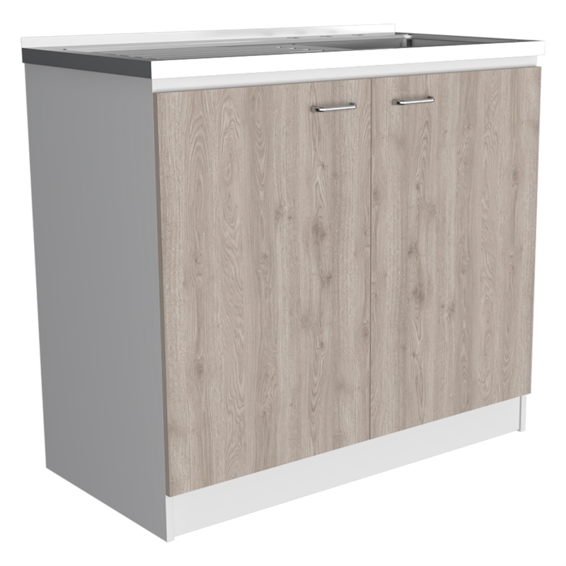 Pemberly Row Freestanding Utility Sink Cabinet 39.3in in Light Grey