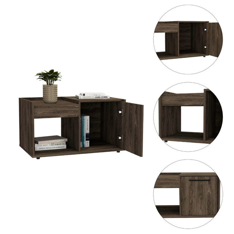 Pemberly Row Coffee Table with Drawer and Shelf 31.5in Wide in Brown