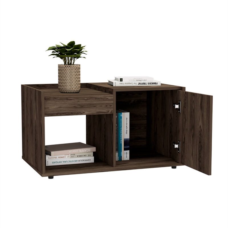 Pemberly Row Coffee Table with Drawer and Shelf 31.5in Wide in Brown