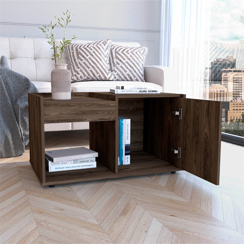 Pemberly Row Coffee Table with Drawer and Shelf 31.5in Wide in Brown