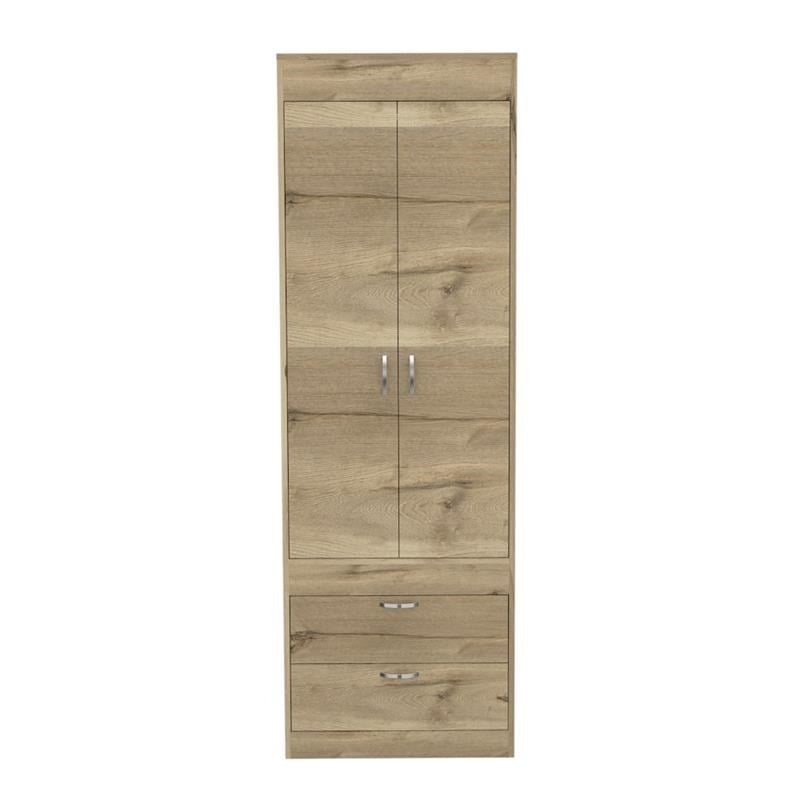 Pemberly Row 2 Door 2 Drawer Bedroom Armoire in Light Oak and Black