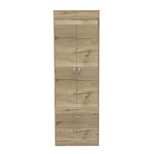 Pemberly Row 2 Door 2 Drawer Bedroom Armoire in Light Oak and Black