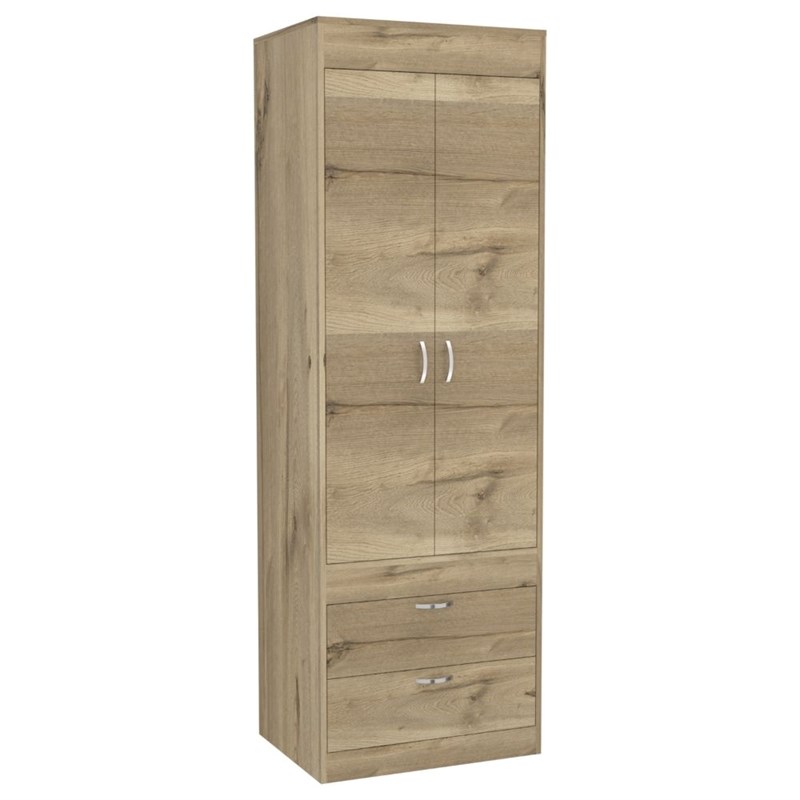 Pemberly Row 2 Door 2 Drawer Bedroom Armoire in Light Oak and Black