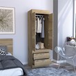 Pemberly Row 2 Door 2 Drawer Bedroom Armoire in Light Oak and Black