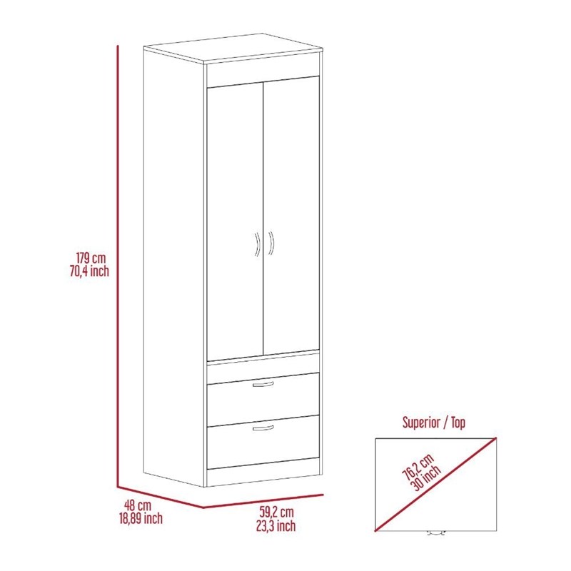 Pemberly Row 2 Door 2 Drawer Bedroom Armoire in Light Oak and Black