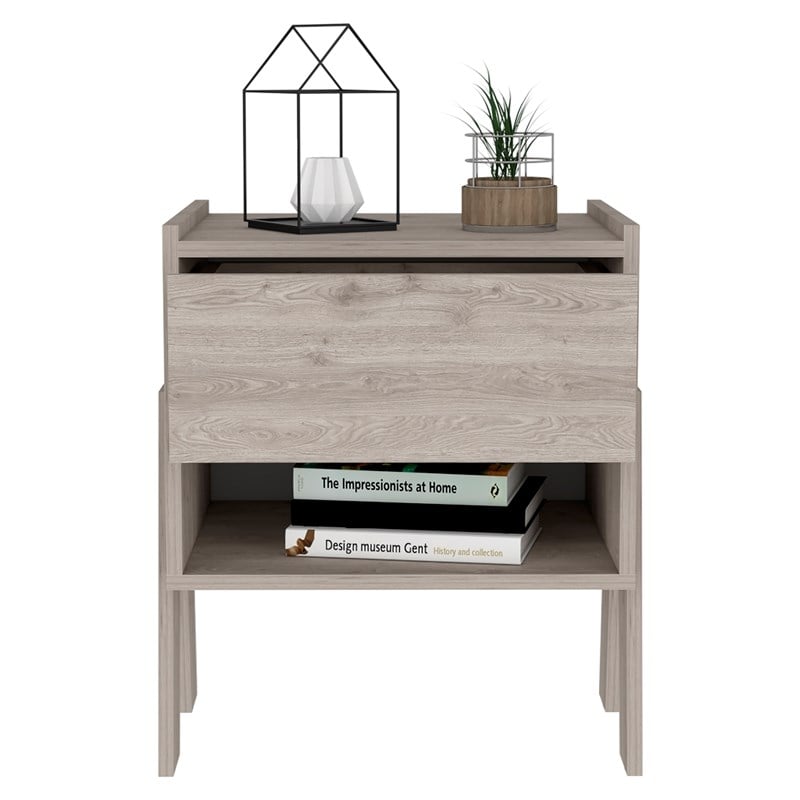 Pemberly Row Nightstand with Drawer and Shelf 21.88in High in Gray