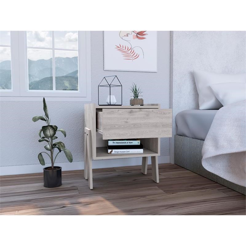 Pemberly Row Nightstand with Drawer and Shelf 21.88in High in Gray