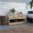 Pemberly Row Entryway Storage Bench with Shoe Shelves in Beige