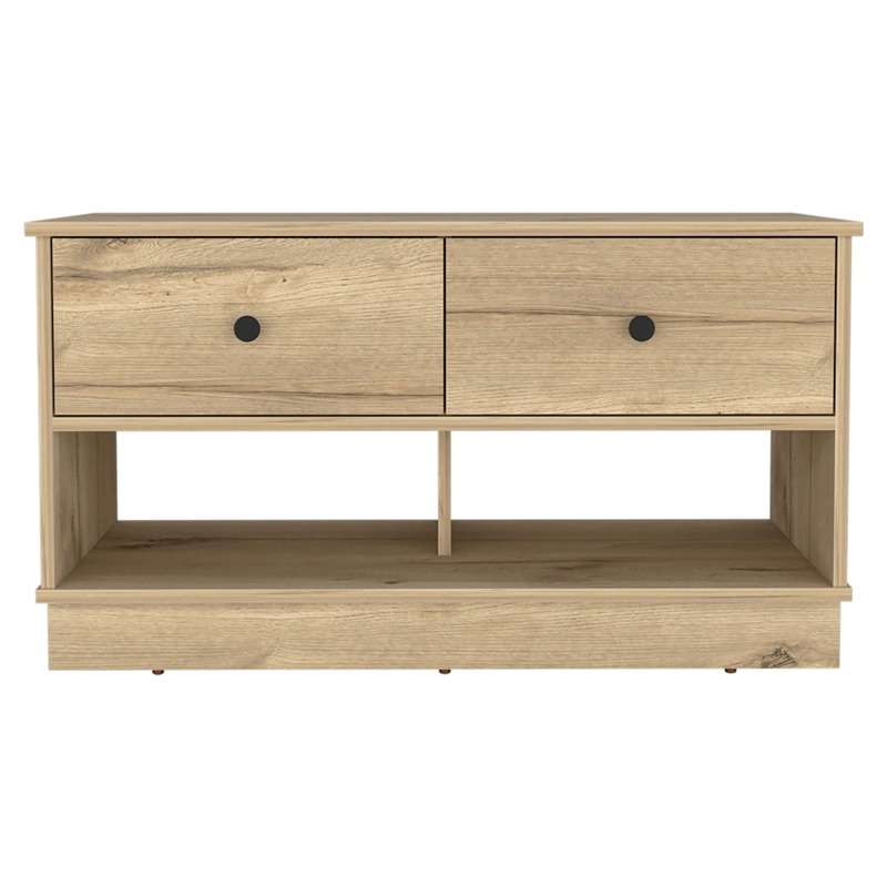 Pemberly Row Entryway Storage Bench with Shoe Shelves in Beige