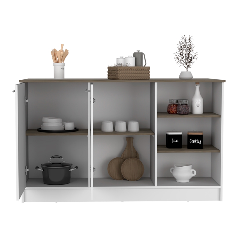 Pemberly Row Two Cabinet Kitchen Island 59in Wide in Multi-Color