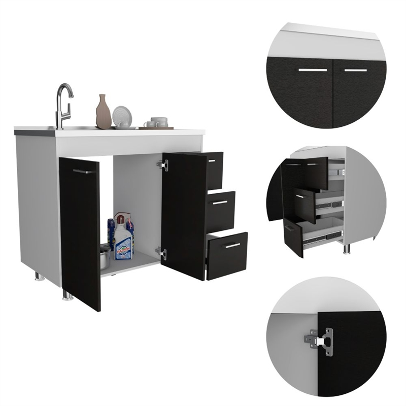 Pemberly Row Kitchen Base Cabinet with Faucet Hole 39.37in in Multi-Color
