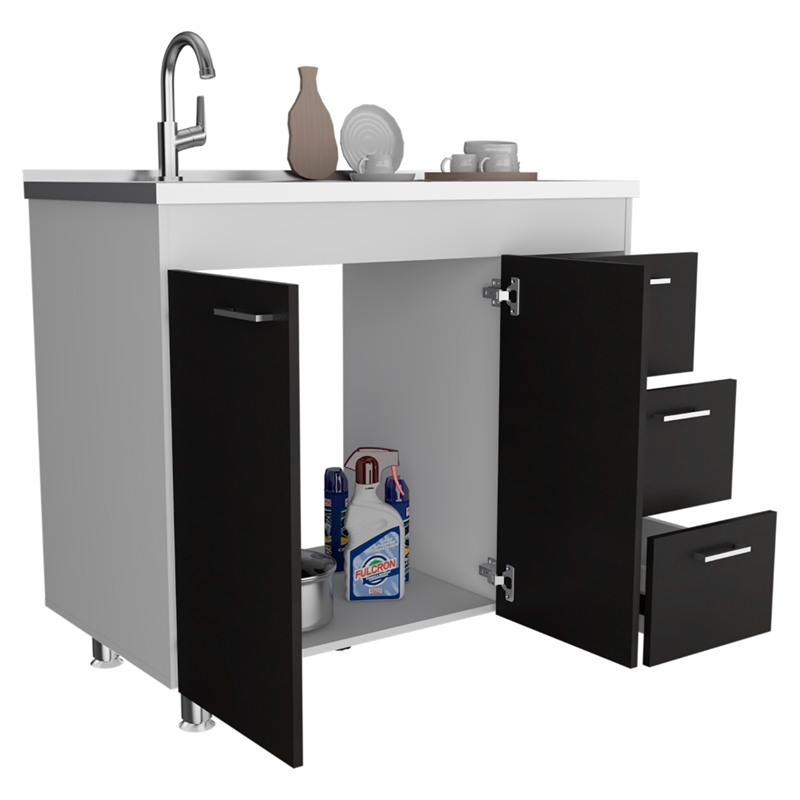 Pemberly Row Kitchen Base Cabinet with Faucet Hole 39.37in in Multi-Color