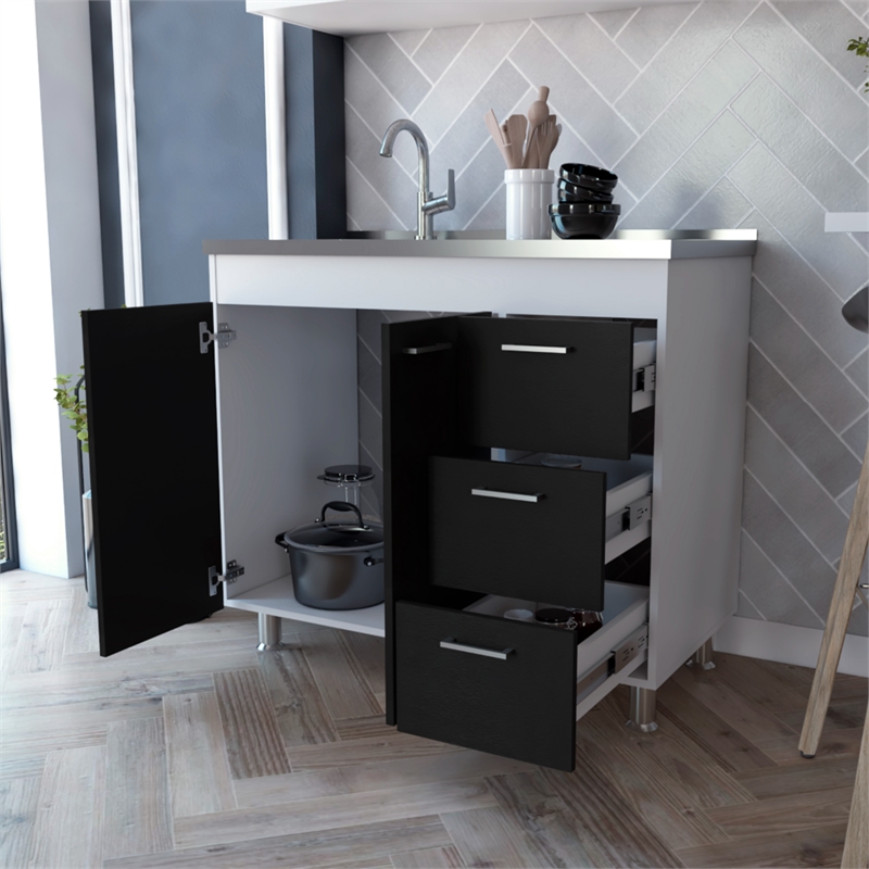 Pemberly Row Kitchen Base Cabinet with Faucet Hole 39.37in in Multi-Color