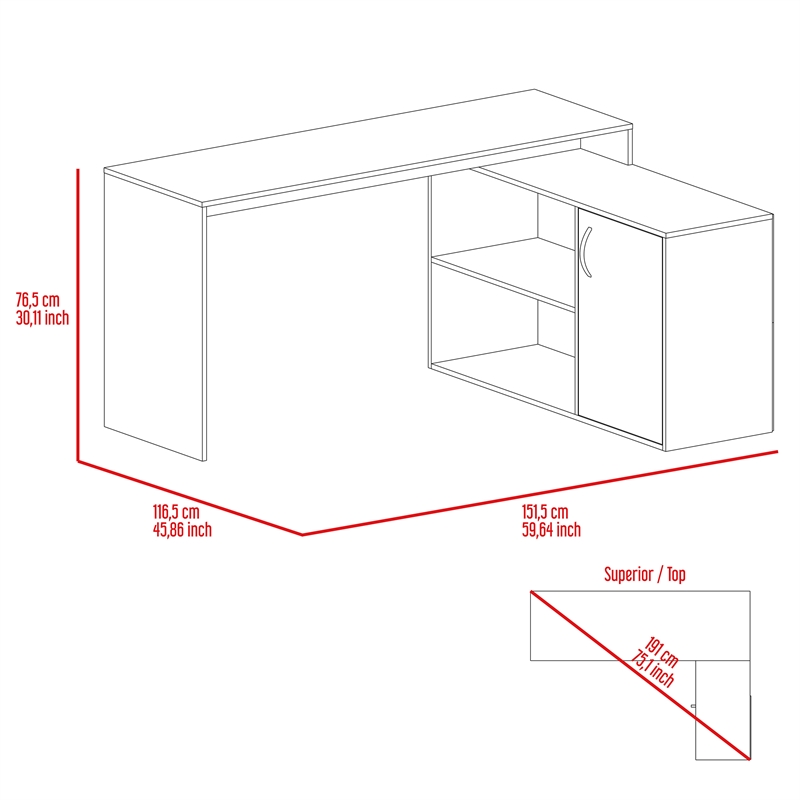 Pemberly Row L-Shaped Corner Office Desk 59.64in Wide in Gray